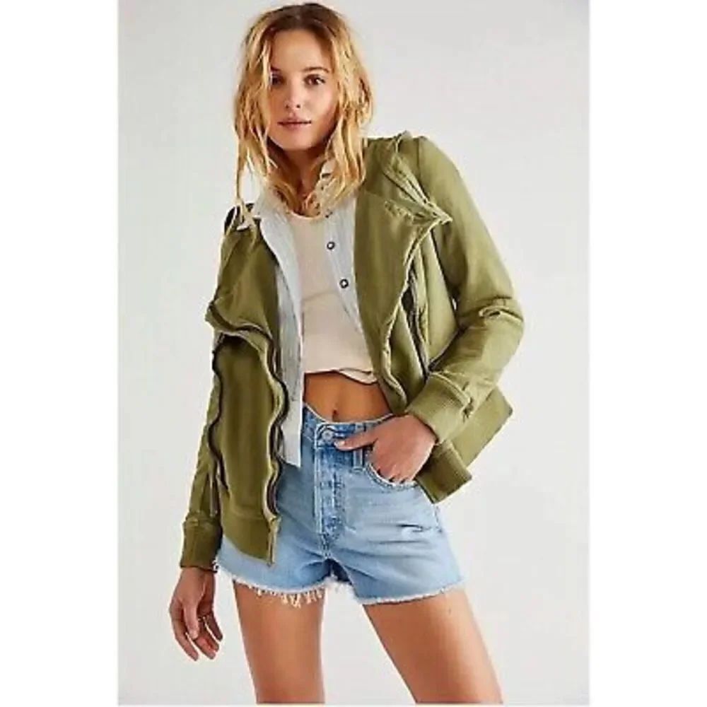 Free People Carmen Moto Jacket (S) Olive
